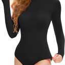 NEW YOUNG Bodysuit for Women-Crew Neck Long Sleeve T Shirts Basic Tops Leotard Stretchy Jumpsuit Shapewear, Black, Size M