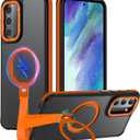 for Samsung Galaxy S21 FE Phone Case with 360° Spin Magnetic Stand-Finger Strap, [Fit for MagSafe][Mil-Grade Protection] Non-Slip Shockproof Ring Holder Matte for S21 FE 5G Case (Orange)