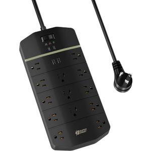 Power Strip,SUPERDANNY 5000 Joules Surge Protector with 13 AC Outlets 2 USB-A & 2 USB-C PD 20W Fast Charging Heavy Duty 14AWG/3C Industrial Grade 15ft Extension Cord for Workbench Home Office Black