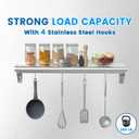 Treshin Stainless Steel Shelf with 4 Hooks 14 x 24 Inches, Commercial Wall Mount Floating Shelving Storage Pot Rack for Restaurant, Kitchen, Home, Bar and Hotel