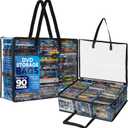 Besti Blu Ray Case Holder Organizer, Set of 2 Clear Plastic Bags with Handles for Storing Blurays, DVDs, CDs, Storage Bags for Video Game Cases, Holds Up To 90 Bluray and 60 DVD Cases (Black)