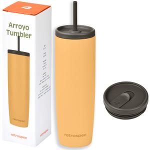 Retrospec Arroyo Stainless Steel Tumbler with Lid and Straw - Reusable Insulated Tumbler Cup - Iced Coffee Travel Mug - Double Walled Thermal Tumblers - 30oz - Matte Honey