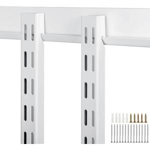 Blulu 2 Pcs 47.5 Inch Shelf Rails Bracket Dual-track Upright Wall Shelving System with 1 Pcs 40 Inch Rail Hardware White Heavy-duty Steel Wall Standard Shelf System for Home Laundry Pantry Closet