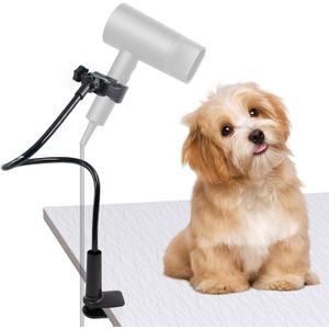 Dog Hair Dryer Holder, Black Alloy Adjustable Lazy Hair Dryer Hands Free Stand with 360 Rotatable Clamp for Pet Dog Cat Grooming