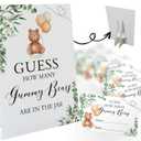 How Many Gummy Bears Are in the Jar - 1 Standing Sign and 50 Guessing Cards, Greenery Baby Shower Game for Boys Girls, Birthday Party Supplies and Decorations-01
