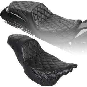 Motorcycle Step-Up Extended Seat Driver & Passenger Seat Fit for Harley Touring Electra Glide Road Glide Road King Street Glide 2009-2023, Black Stitch