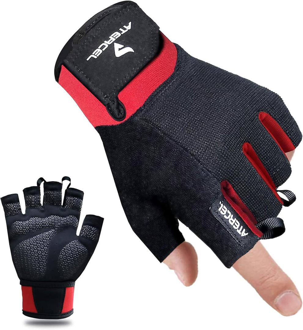 ATERCEL Workout Gloves for Men and Women, Exercise Gloves for Weight Lifting, Cycling, Gym, Training, Breathable and Snug fit (Large, Red)