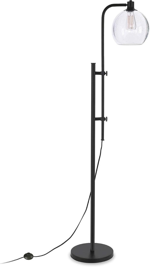 Antho Height-Adjustable Floor Lamp with Glass Shade in Blackened Bronze/Seeded