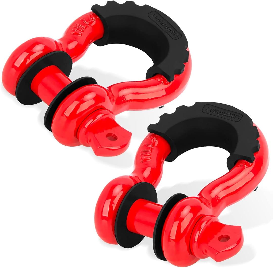 Shackles 3/4" (2 PACK) LIBERRWAY D ring Shackle Rugged Unbreakable 28.5 Ton (57,000 Lbs) Maximum Break Strength with 7/8'' Pin Bow Screw Heavy Duty D Ring for Vehicle Recovery, Red