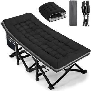Fragess Portable Camping Cot, Sleeping Cots for Adults, 28" Extra Wide Heavy Duty Folding Cot Max Load 600LBS with Thick Mattress, Portable Camping Bed for Outdoor Camp/Office, Home Nap (Black)