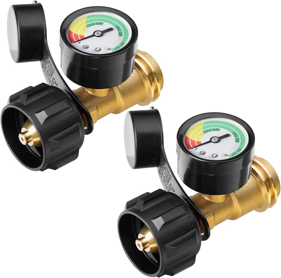 Propane Tank Gauge, 3 Colors Coded Universal for Cylinder, Grill, Heater, RV Camper and More, 5-40 Pound LP Tank Gas Level Indicator, QCC1 / Type 1 Connection, 2 Pack