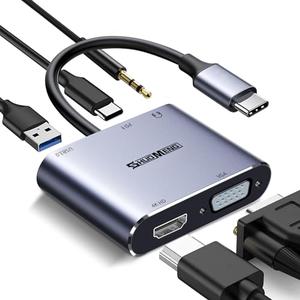5 in 1 USB C Hub, Type c to VGA HDMI MultiPort Adapter, 4K HDMI, VGA, 100W PD, USB3.0 Port, Audio Jack, Compatible with Switch/Steam Deck/Rog Ally/iPhone 15 16/MacBook Pro/Air/iPad Pro, iMac, S23