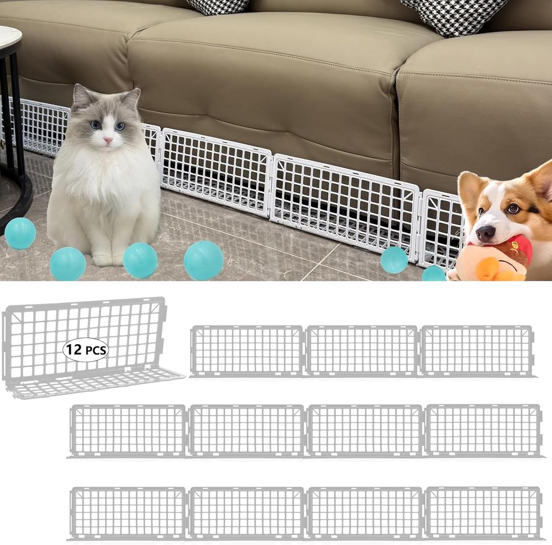 12 PCS Under Couch Blocker for Furniture Bed Couch Stop Small Item Toys from Getting Under The Sofa, Plastic Under Bed Blocker for Pets Dogs Cats-White