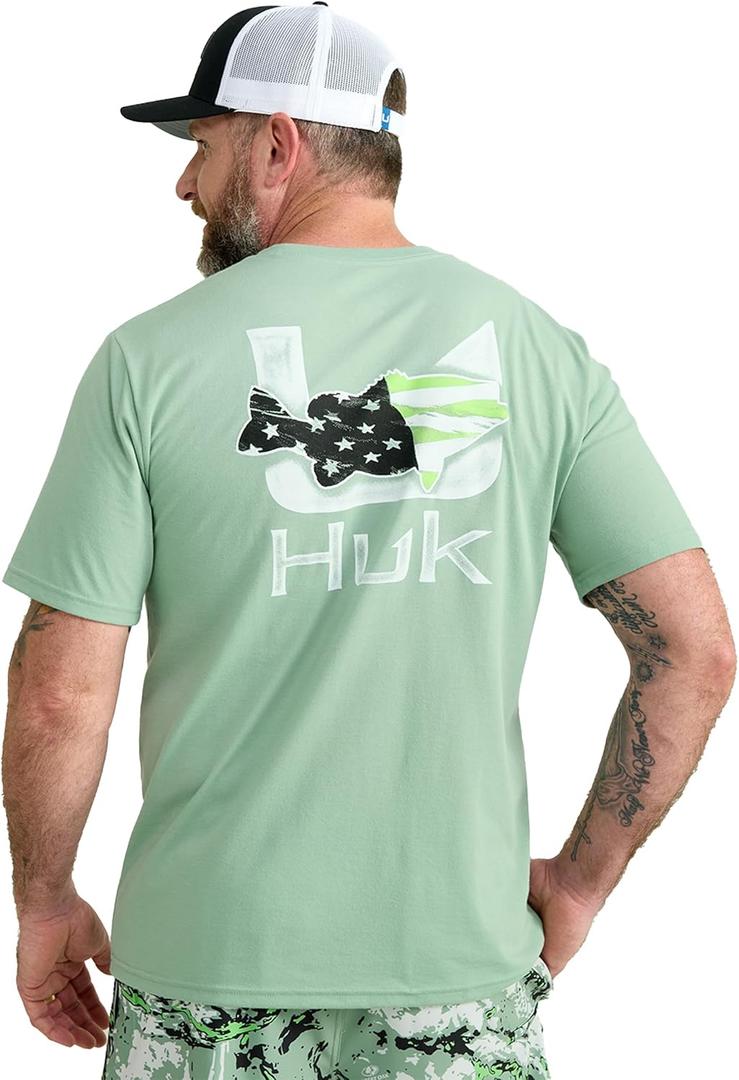HUK - Men's Short Sleeve Performance Tee, Fishing T-Shirt for Men (X-Large, Fish Flag - Fog Green)