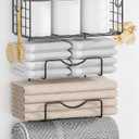 Towel Racks for Bathroom,Towel Rack Wall Mounted, 6 Tier Rolled Or Folded Towel Holder with Floating Shelves, Bathroom Towel Holder for Bath, Hand Towels,Metal,White Wood Panel (J-type Black Rack)