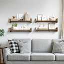 Upgraded Floating Shelves for Wall, Set of 3 Solid Wood Wall Mounted Shelves, 16" Rustic Walnut Display Shelf for Bedroom, Living Room, Bathroom, and Kitchen Decor - Heavy-Duty & Natural Pine