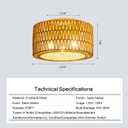 Rattan Ceiling Light Fixture, 3 Light Bohemian Modern Woven Ceiling Light, Boho Flush Mount Ceiling Light for Bedroom Living Room Dining Room, Bulb Not Included