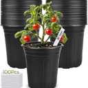 GroTheory 100 Pack 1 Gallon Nursery Pots, 6.7 Inch Plastic Pots for Plants, Plastic Flower Pots, Plant Pot, Seedling Pots for Potting, Seed, Succulent, Planting Pots with Plant Labels