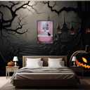 Halloween Pink Ghost Bubblebath Canvas Posters Bathroom Cute Ghost Black Cat Wall Art Goth Dark Academia Bubblebath Prints Painting For Living Room Bedroom Wall Decor 16x24in Unframed (16L" x 24W", Multi 14)