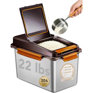 Supowin 304 Stainless Steel Rice Storage Container 22 Lbs with Lid, 10 L