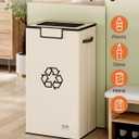 SOLEDI Recycling Bin for Kitchen,26 Gallon Large Recycle Bin with Lid and 2 Removeable Reusable Inner Bags,Indoor Recycling Trash Can for Collector of Bottles Cans, and Plastic,Beige