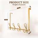 Double Prong Over The Door Hook Rack, with 4 Triple Hooks to Hang Your Coats, Hats, Towels, Purses and More in Your Bathroom, Bedrrom or Walk-in Closets - Gold