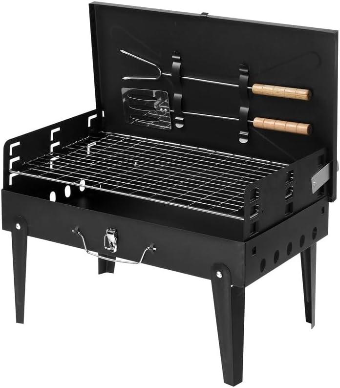 Portable Black Square Charcoal Grill Cast Iron