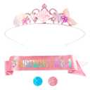 Didder Mermaid Birthday Outfit - Pink Sash, Crown, and Party Decorations Gift for Girls