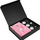 Premium Golf Gift Set: Embroidered Jacquard Checked Pattern Pink Golf Towel, 3 Golf Balls, and 2 Golf Ball Markers with Hat Clip, Ultimate Christmas Golf Gift for Men Women (Flamingo Box)