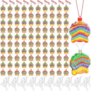 Tanlade 50 Pcs Shell Shaped Sand Art Bottle Necklaces for Crafts Create Your Own Art for DIY Craft Making Classroom Activities Party Favors, Sand Not Include