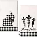 ARKENY Easter Kitchen Towels for Easter Decor Black Buffalo Plaid Check Bunny Dish Towels 18x26 Inch Bar Drying Cloth Carrot Hand Towel for Kitchen Bathroom Party Easter Decorations Set of 2