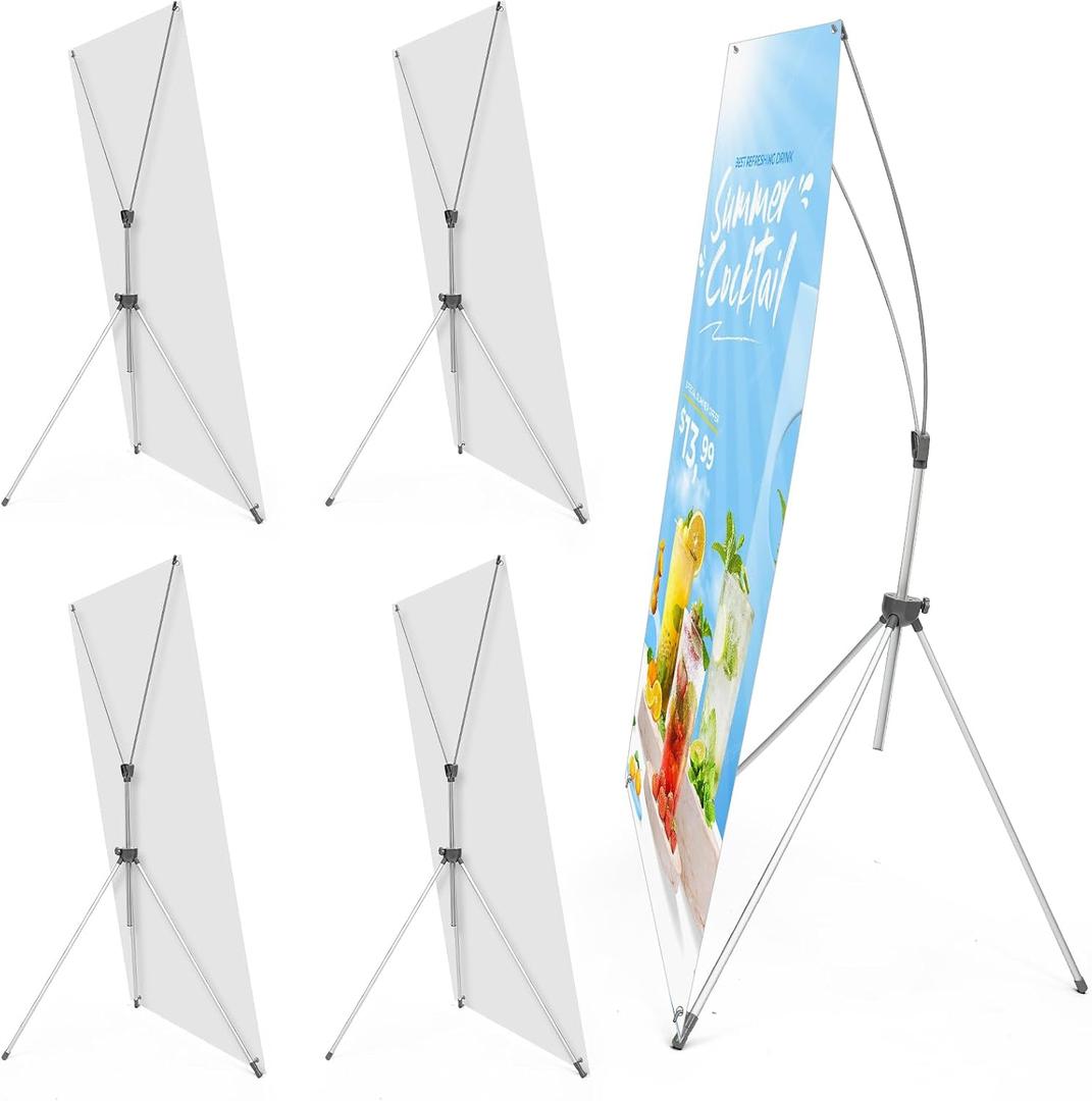 Zonon 4 Pcs X Banner Stand Adjustable Fit 23 x 63 to 32 x 78 Inch X Frame Banner Stand for Stores Tradeshow Restaurant Event Birthday Party Outdoor Activities Booth Display (Gray)