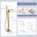 Waterfall Free Standing Tub Faucet, Floor Mount Bathroom Tub Filler Freestanding Bathtub Shower Faucets with Handheld Sprayer, Brushed Gold