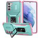 for Galaxy S21 Case with Sliding Camera Lens Cover, HD Screen Protector,360° Rotating Kickstand,AYMECL Military-Grade Shockproof Protective Cover for Samsung Galaxy S21,Mint+Pink