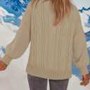 MEROKEETY Womens Fall Cable Knit Sweaters 2025 Long Lantern Sleeve Crewneck Chunky Loose Pullover Tops Winter Clothes (Beige, M)