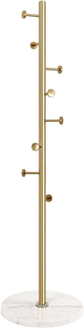 Metal Coat Rack Stand, Solid 304 Stainless Steel Coat Rack Freestanding, Pure Natural Marble Base, 8 Hooks Floor Hanger, Used In Bedroom Living Room Office To Hang Clothes, Hats, Bags