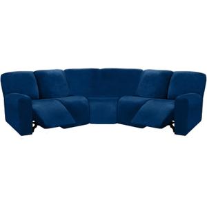 ULTICOR 7-Piece L Shape Sectional Sofa Cover Set, Velvet Stretch for 5 Seat Reclining Couches, Thick, Soft, Washable (Navy)