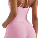 OMKAGI 2 Piece Workout Sets for Women Padded Sports Bra Tank Booty Gym Shorts with Pockets (Medium, 284-light Pink)