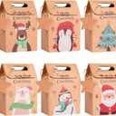 Daomong Christmas Treat Bags 24 Pcs Kraft Paper Gift Boxes Bags Gift Wrap Bags Candy Boxes with Tags Twines for Christmas Party Supplies