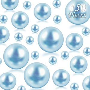 150Pcs Light Blue Polished No Hole Faux Pearl Beads for Vase Filling Decorations, Plastic Pearls Vase Fillers, Table Scatters, Wedding Centerpiece, Home Decor, 8/14/20 mm