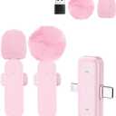 Wireless Mini Lavalier Lapel Microphone for iPhone iPad & Android Phone, 2 in 1 Lapel Mic for Video Recording- Clip on Dual Mics with Noise Reduction for Video Tiktok YouTube Podcast Vlogging(2 Pack) (Pink)