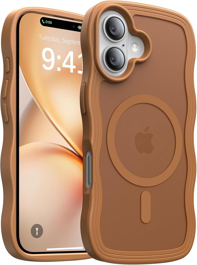 2 x Magnetic for iPhone 16 Case,[Compatible with MagSafe][Military-Grade Drop Protection][Anti-Yellowing] Shockproof Protective Translucent Matte Cover for iPhone 16 Phone Case,Brown