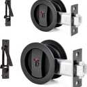 Dontay 2 Pack Pocket Door Lock, Color Coded Indicators, Privacy (Bed/Bath) Handles Latch, 2-3/8" Backset, Hardware for 1 3/8 to 2 3/16 Thickness Door (Including Edge Pull, Matte Black, Round)