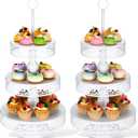 Dandat 2 Pcs Cupcake 3 Tiered Metal Dessert Stand Round Cupcake Tower Cake Holder Stand Tiered Serving Tray for Wedding Baby Shower Birthday Tea Party Table Decor(White)