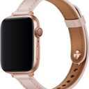 OUHENG Slim Bands Compatible with Apple Watch Band 46mm/49mm/45mm/44mm/42mm, Women Genuine Leather Thin Strap for iWatch Ultra 3/2/1, SE 3/2/1, Series 11 10 9 8 7 6 5 4 3 2 1 (Pink Sand/Rose Gold)