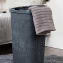 Mind Reader Slim Laundry Hamper with Lid, 40L Clothes Basket, Narrow Tapered Design with Ventilated Cutout Pattern, Plastic, Gray, Single