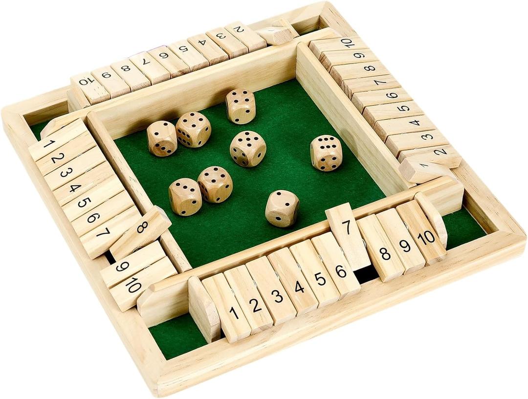 1-4 Players Shut The Box Dice Game, Traditional Wooden Pub Bar Board Game, Family Classics Tabletop Version Games for Classroom, Party, or Pub