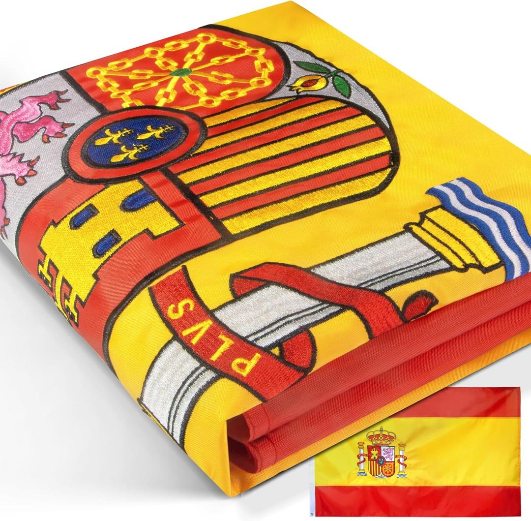 Anley EverStrong Series Spain Flag 3x5 Foot Heavy Duty - Heavy Duty Canvas Header 4 Rows of Lock Stitching - Spainish National Banner Flags with Brass Grommets 3 X 5 Ft