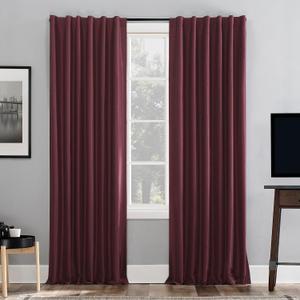 Sun Zero Greyson Faux Dupioni Silk Thermal Extreme Total Blackout Back Tab Curtain Panel, 50" x 95", Bordeaux Red