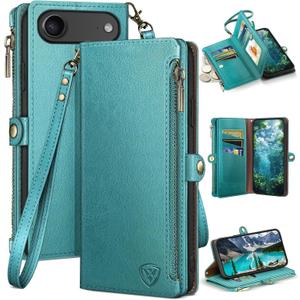 XcaseBar Compatible with iPhone Air 6.5" Wallet case with Zipper Credit Card HolderRFID Blocking,Flip Folio Book PU Phone case Shockproof Cover Women Men for Apple 17 Air case Blue Green